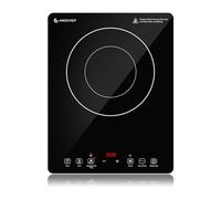AMZCHEF Placa de inducción 3500W, placa inducción 1 placa con doble anillo, 9 ajustes de potencia y temperatura, bloqueo de seguridad, función de pausa, temporizador