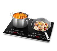 AMZCHEF Placa Inducción 2 Fuegos, Placa de Inducción Doble con Control Independiente, Bisel de Plata de Moda, 20 Niveles de Temperatura, Múltiples Niveles de Potencia, Temporizador de 3 Horas, 3500W