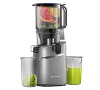 AMZCHEF Slow Juicer Extractor de zumo de frutas y verduras para frutas enteras, apertura XXL 145 mm, sin BPA con libro de recetas - recipiente 2L, triple filtro, gris