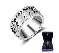 AMZCOM Anillo Giratorio antiestres para Hombre y Mujer, Spinner Fidget Ring Acero Inoxidable, Anillo Giratorio de Engranajes mecánicos, Joyería de Moda con Caja de Regalo