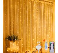Amzeeniu Cortina de 300 Luces LED USB,3x 3m - Con Mando a Distancia, 8 Modos de Luz, IP44 Impermeable Función de sincronización,para Navidad,Bodas,Fiestas,Ventanasy Dormitorio Blanco Cálido