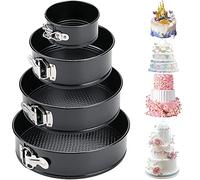 Amzeeniu - Molde con bisagras, juego de 4 12/18/22/26 cm, molde redondo profesional y utensilios de cocina, fondo extraíble antiadherente Leakproof ajustable, conjunto de pizza y quichesacero al