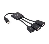 Amzer - Cable Divisor USB 3.1 Tipo C Macho a 2 Puertos USB Hembra y 1 Micro USB Hembra OTG, 7 Pulgadas, Color Negro