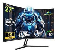 Amzfast - Monitor de juego curvo de 27 pulgadas - 180 Hz,1 ms, AMD FreeSync,HDR10, antiparpadeo/antideslumbramiento, luz azul baja, 1500R, VESA 100 x 100,HDMI 2.0/DP 1. 2 x 2, AMZG27C1Q