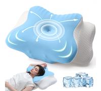 AmzHandler Almohada Cervicales y Cuello Viscoelastica, 2 en 1 Almohada Cervical Ergonómico Espuma de Memoria Almohadas Ortopedica para Soporte de Cabeza/Cuello/Hombro, 62x37x9/14cm, Azul