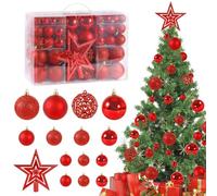 AMZJMT Juego de 101 Bolas de Navidad Rojas - Bolas de plástico para árboles de Navidad de diámetro Ø3, 4 y 6 cm - Adornos navideños de Bricolaje - Adornos navideños - con Dispositivo para Colgar