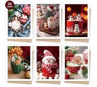 AmzLinkal Paquete de 36 tarjetas de Navidad, paquete múltiple de tarjetas de Navidad para familiares, amigos, amantes y socios de negocios, tamaño A6 (105 x 148 mm), tamaño plegado con 36 sobres