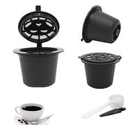 AMZLORD 3 cápsulas de café reutilizables, cápsulas de café rellenables, cápsulas de filtro para máquina Ne-spresso con cuchara de plástico/cepillo de limpieza para el hogar, cocina, oficina, al aire
