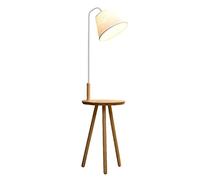 AMZOAKUD Lámpara de pie Lámpara de pie con Estante Luces de pie Modernas Base de trípode de Madera y Pantalla de Tela Lámpara de Lectura E27 Lámpara de pie (Color: Blanco Tamaño: Interruptor de pie)