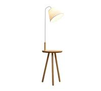 AMZOAKUD Lámpara de pie Lámpara de pie con Estante Luces de pie Modernas Base de trípode de Madera y Pantalla de Tela Lámpara de Lectura E27 Lámpara de pie (Color: Blanco Tamaño: Interruptor Remoto)