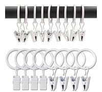 AMZSEVEN - Anillas de metal para cortina con clips, clips para cortina con anillos, 2,5 cm de diámetro interior, adecuadas para barras de cortina de hasta 1,9 cm, paquete de 100 unidades, blanco