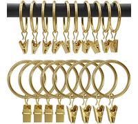 AMZSEVEN - Anillas de metal para cortina con clips, ganchos para cortinas, clips decorativos para barra de cortina, 3,8 cm de diámetro interior, dorado