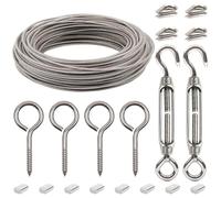 AMZSKU Cable de alambre de 15 m, 2 mm, recubierto con tensor de cuerda M5, cuerda de acero con ojales, ideal para plantas trepadoras, cortinas, decoración, iluminación y objetos colgantes