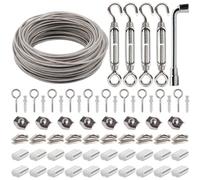 AMZSKU Juego de 64 Cables de Acero Inoxidable 304, 35 m de Cuerda de Alambre de 3 mm, Tensor de Alambre, Kit de Ayuda Para Plantas Trepadoras
