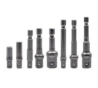 AMZSKU Juego de 8 adaptadores hexagonales de 1/4 pulgadas a llave de vaso de 1/4", 3/8", 1/2", para taladro eléctrico y destornillador inalámbrico, llaves de vaso y llaves de vaso, soporte de puntas