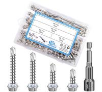 AMZSKU Tornillos autorroscantes para chapa trapezoidal, 101 unidades, 6,3 x 19, 25, 36, 45 mm, hexagonales, con arandela de sellado, acero inoxidable, tornillos de perforación, tornillos para techo de