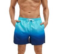 AMZSPORT Bañador Hombre Corto Shorts de baño Impermeables Bermudas con Forro de Malla y Bolsillos, Azul Degradado XL