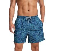 AMZSPORT Bañador Hombre Corto Shorts de baño Impermeables Bermudas con Forro de Malla y Bolsillos, Azul Follaje XXL