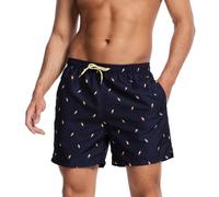 AMZSPORT Bañador Hombre Corto Shorts de baño Impermeables Bermudas con Forro de Malla y Bolsillos, Azul Marino, L