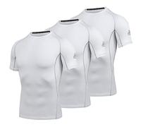 AMZSPORT Camiseta de Compresión de Manga Corta para Hombre Camiseta de Secado Rápido para Gimnasia y Carrera, 3 Paquetes, Blanco M