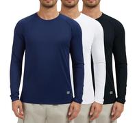AMZSPORT Paquete de 3 Camisetas Hombre Manga Larga con Protección Solar UV UPF 50+ Camiseta Técnica Transpirable y de Secado Rápido para Correr, Deporte, Outdoor Negro Blanco Azul Marino S