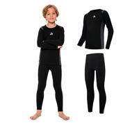 AMZSPORT Ropa Interior Térmica para Niño - Conjunto de Manga Larga, Capa Base de Ropa Interior Térmica para Niños, Ideal para Actividades al Aire Libre en Invierno, Negro M