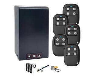AMZsystems Cuadro de Maniobras para Motor de Puerta Enrollable, 230V, Kit con 5 Mandos a Distancia, Pulsadores Exteriores, Salida Fotocélula, 433MHz Rolling Code, Gris