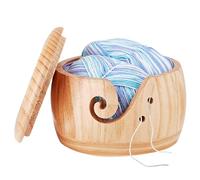 AMZTEMU All-in-ones wooden yarn bowl, Tazón de lana, Crochet yarn bowl, Cuenco de hilo de ganchillo con tapa - bambú(15*9.5cm)