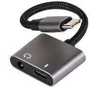 Amztour Adaptador de Audio Tipo C, Convertidor de Conector para Auriculares USB-C de 60 W con Sonido de Alta Resolución, Cargador 2 en 1 y Divisor de Puerto Auxiliar de 3,5 mm para Música y Llamadas