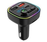 Amztour Transmisor FM Bluetooth Coche Bluetooth Coche Mechero Libres 2 USB 5V/3A QC3.0+Tipo C 20W PD Carga Rápida Inalámbrico Reproductor MP3 Mechero Soporte Tarjetas TF y USB Flash Drive