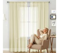 AMZYU Cortinas Visillos Dormitorio 100 x 255 cm Suaves Al Tacto Cortina Corta para Ventana Separador de Ambientes para Sala Cuarto Comedor, Beige
