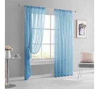 AMZYU Visillos Dormitorio 2 Piezas 100 x 255 cm Color Sólido Elegantes Cortina Corta para Ventana Modernas Decorativas para Sala Cuarto Comedor, Azul Cielo