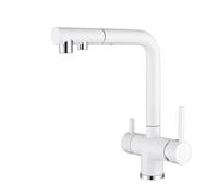 DJHFHCS Grifo de Cocina de 3 vías con Manguera rociadora extraíble, Grifo de Fregadero de Agua filtrada de ósmosis inversa, Doble manija, Blanco Enterprise