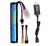 AMZZN 11,1V 10C 2000mAh batería de Iones de Litio con SM-2P, T, Cable de conversión de Enchufe Tamiya y Cargador USB es Adecuado para el Blaster de Gotas de Agua del Gel de la Pistola de Aire