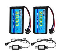 AMZZN 2 baterías de 7.4V 2000mAh 15C 2S SM-3P Lipo con Cargador USB para DE43 DE60 9500E RC Coches, Modelos de Coche, Camiones, Huina 1575 RC Coches de ingeniería, RC baterías para Coche de Juguete