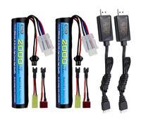 AMZZN 2 baterías de Iones de Litio de 11,1V 10C 2000mAh con SM-2P, T, Cable de conversión de Enchufe Tamiya y Cargador USB es Adecuado para el Blaster de Gotas de Agua del Gel de la Pistola de Aire