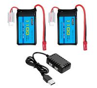 AMZZN 2 unidades 7,4 V 1100 mAh 30 C Lipo batería con cargador 2 en 1 para Wltoys A949 A959 A969 A979 K929 RC Auto Compatible con 1/10 1/16 1/18 1/24 Informe RC Auto y A320 A321 VV 355 3 Drone RC