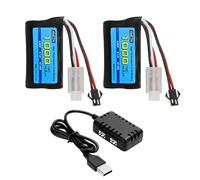 AMZZN 2 Unidades 7.4V 1000mAh 2S batería de Iones de Litio con Enchufe SM-2P y Cargador 2 en 1 para WPL MN D90/91,99/99s D12 RC Coche; Barco de Control Remoto H101 y Anstoy Pistola de Bola de Gel
