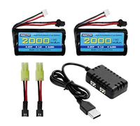 AMZZN 2 Unidades 7,4V 2000mAh 15C 2S Lipo batería SM-2P Plug con 2 en 1 Cargador para H105 H103 H101 Mando a Distancia Nave, MN D99 D99s D90/91 RC Auto