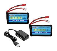 AMZZN 2 Unidades 7.4V 2000mAh 15C Lipo batería JST-2P Enchufe con Cargador 2 en 1 para UDIRC UD1601 UD1602 UD1604 SG1603 RC vehículos, Barco RC,dron RC,batería de Reserva del vehículo de ingeniería
