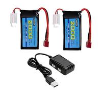 AMZZN 2PCS 7.4V 2000mAh 35C 2S Enchufe T Lipo batería con Cargador 2-in-1 para 300E 9200E 9201E 9206E M416 H16PL 903A HP162S HM124 RC Coches, Barcos RC, baterías de Drones