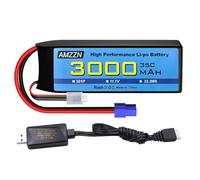 AMZZN 3S enchufe EC3 Lipo Battery 11.1V 3000mAh 35C con cable de carga USB para coche RC, camiones, modelos de coches, barcos a distancia, quad-rotor RC, baterías de dron FPV