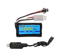 AMZZN 7,4 V 1000 mAh 2S SM-2P enchufe de batería de iones de litio con cable de carga USB para WPL MN D90/91, 99/99s D12 coche con mando a distancia, barco con mando a distancia H101 y Ansky gel