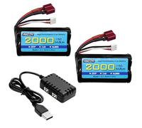 AMZZN 7.4V 2000mAh 15C 2S Lipo batería Enchufe en Forma de T con Cargador 2 en 1 para WLtoys 12423 12401 12403 12428 HP162S HM124 Coches teledirigidos y Coches teledirigidos 1/10,1/12,1/16 relación