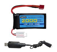 AMZZN 7.4V 2000mAh 35C 2S Enchufe T batería lipo con Cable de Carga USB para 300E 9200E 9201E 9206E M416 H16PL 903A HP162S HM124 batería de Drones de Barcos automotrices RC