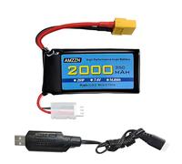 AMZZN 7,4V 2000mAh 35C 2S Lipo Enchufe XT60 con Cable de Carga USB para Coche RC, camión, Barcos teledirigidos, Drones RC, Quadcopter, Drones FPV
