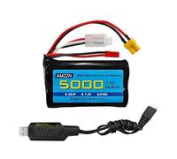AMZZN 7,4V 5000mAh 2S Batería de Iones de Litio con Enchufe JST y Enchufe XT30, Equipada con Cable de Carga USB, Adecuada para Mando a Distancia TX16S, TX18S, RC4GS, TX12