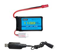 AMZZN Batería Lipo de 7,4 V 1100 mAh 30C JST-2P con cable de carga USB para coches Wltoys A949 A959 A969 A979 K929 RC, compatible con la mayoría de camiones RC de proporción 1/10 1/16 1/18 1/24, A320