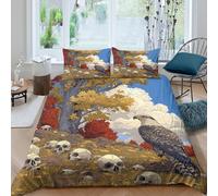 An Eagle Perched on The Ground, Skull, Autumn Forest Funda Nórdica Juego De Cama Funda De Edredón Microfibra Impresión 3D Funda De Almohada para Niñas Y Niños Double（200x200cm）