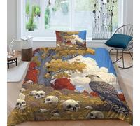 An Eagle Perched on The Ground, Skull, Autumn Forest Juego De Cama 3 Piezas,3D Impresión,Microfibra Funda Nórdica Funda De Almohada para Niñas Y Niños Single（135x200cm）
